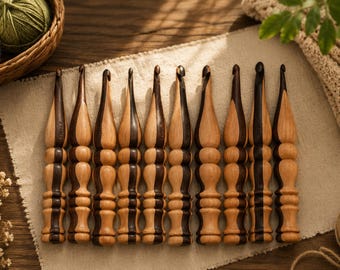 Handmade Rosewood Crochet Hook Set: 3.5mm-12mm Knitting Needles