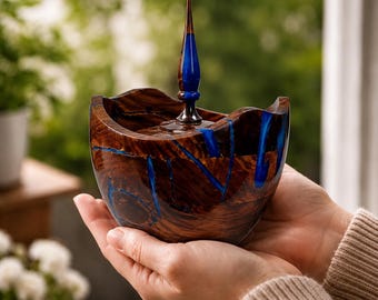 Wooden Resin Urn Box, Blue River Epoxy Memorial Keepsake, Cremation Ashes
