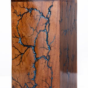 Handmade Rosewood & Blue Epoxy Urn: Fractal Burn Cremation Box