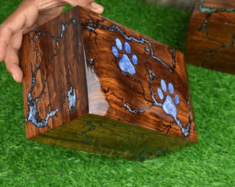 Personalized Wooden Pet Cremation Urn with Paw Print – Handmade Memorial Ashes Keepsake Box