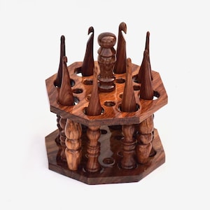 Rosewood Crochet Hook Set with Holder: Ergonomic Wooden Crochet Hooks