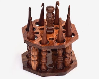 Rosewood Crochet Hook Set with Holder: Ergonomic Wooden Crochet Hooks