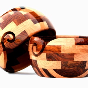 Handcrafted Multi-Wood Yarn Bowl with Crochet Hook Set