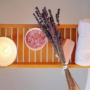 Mangowood Bath Caddy, Natural Wood Bathtub Tray, Sustainable Bathroom Decor image 3