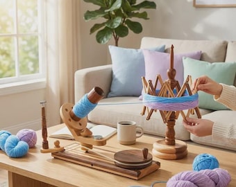 Wooden Ball Winder & Yarn Swift Combo – Hand-Operated Knitting and Crochet Tabletop Winder
