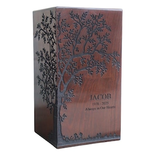 Handmade Tree of Life Cremation Wooden Urn for Human Ashes Keepsake Funeral Memorial Box