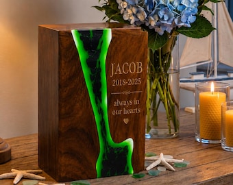 Personalized Ashes Box, Custom Memorial Keepsake, Handmade Wooden Resin Tribute