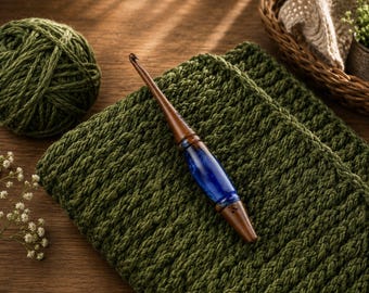 Handcrafted Ergonomic Rosewood Crochet Hooks with Resin Handle | Smooth Wooden Knitting Hooks for Yarn