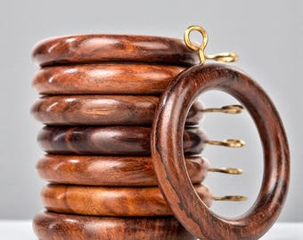 Anillas de cortina de palisandro: Anillas de cortina de estilo vintage, madera natural