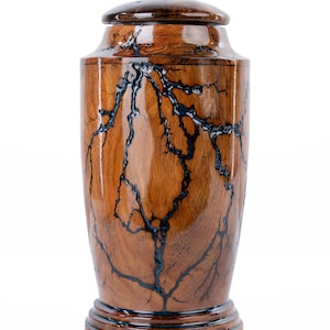 Handcrafted Rosewood Cremation Urn: Blue Epoxy Fractal Art