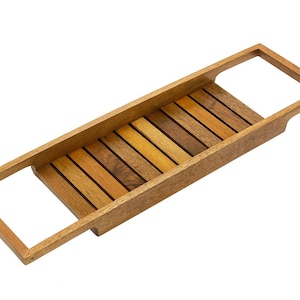 Mangowood Bath Caddy, Natural Wood Bathtub Tray, Sustainable Bathroom Decor image 1