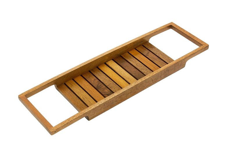 Mangowood Bath Caddy, Natural Wood Bathtub Tray, Sustainable Bathroom Decor image 1