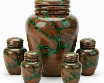 Urna de cremación de madera artesanal con vetas de resina azul / Urna conmemorativa de lujo para cenizas