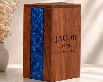 Handmade Wooden Cremation Urn for Ashes, Rosewood Resin Memorial Box