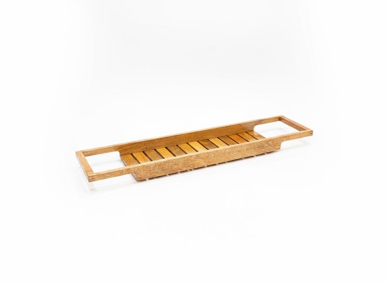 Mangowood Bath Caddy, Natural Wood Bathtub Tray, Sustainable Bathroom Decor image 18