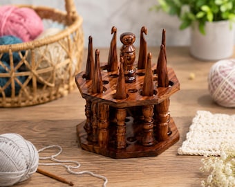 Wooden Crochet Hook Holder: Rosewood Organizer, Sewing Storage