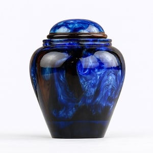 Handcrafted Rosewood Cremation Urn: Blue Epoxy Resin Inlay