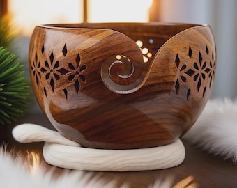 Handgefertigte Garnschüssel aus Palisander mit blauem Kunstharz Inlay – Geschenk für Häkel- oder Strickgarne
