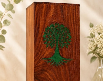 Tree of Life Wooden Cremation Urn for Human Ashes, Personalized Memorial Urn Handmade