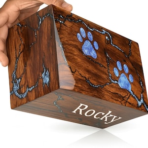 Rosewood Pet Urn with Epoxy & Lichtenberg Figure - Handcrafted Cremation Urn