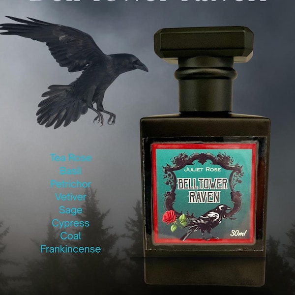 Bell Tower Raven Perfume: Earthy Gothic EDP - Oakmoss, Petrichor, Coal, Tea Rose, Cedar