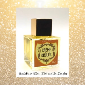 EDP Crème Brûlée - Parfum crémeux lactonique à la vanille et aux notes de sucre brûlé, de caramel, de caramel, de beurre et de biscuit. 50 ml, 30 ml et 3 ml.