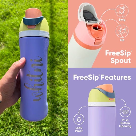 Personalized Water Bottle Owala Freesip 24oz Insulated Stainless Steel FREE  Laser Engraving Flip Top Leak Proof Lid Sip or Swig 