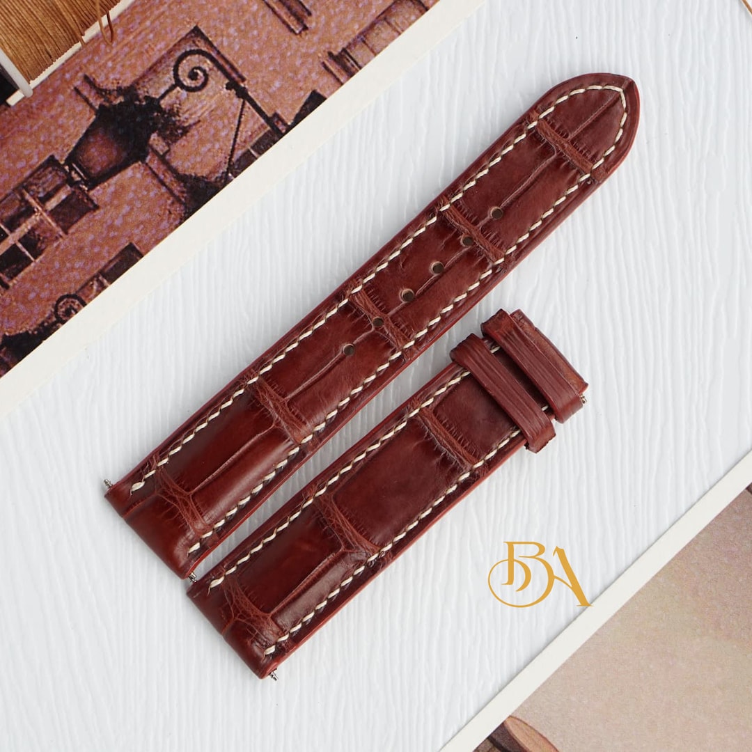 Bracelet en Cuir - 518S Alligator Brun & Blanc main image 1