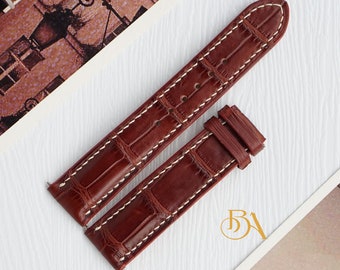 Brown Alligator leather watch strap handcrafted