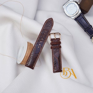 Premium Ostrich watch strap, Handmade Ostrich leg watch band. Handcrafted Brown leather watch strap. Genuine leather replacement watch strap