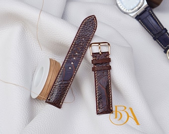 Cognac Ostrich Leg Leather Watch Strap handcrafted