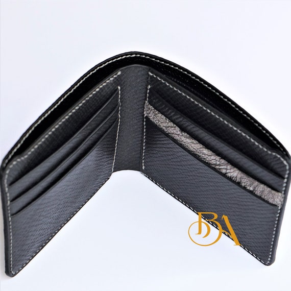 Gray Nubuck Ostrich Leather Wallet for Men, Vintage Ostrich