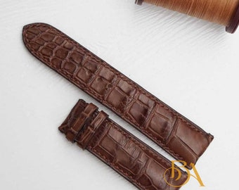 Brown Alligator watch band, Full Grain leather watch strap. Handmade watch band. Genuine Alligator leather strap. Leather replacement band