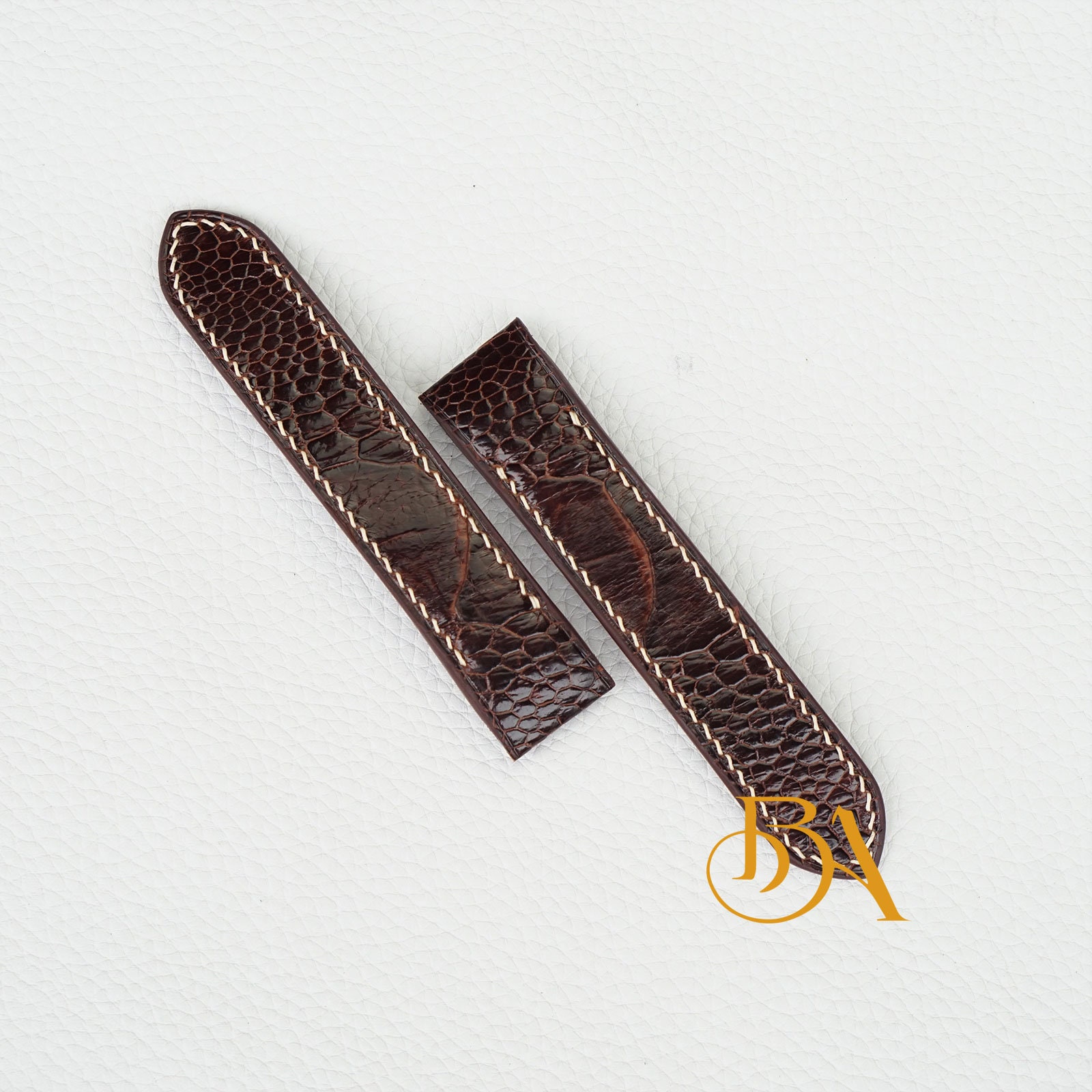Dark Brown Ostrich watch band for Cartier Santos Full Grain leather watch band. Cartier Santos 100 leather strap. Genuine Ostrich strap