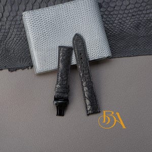 Black Python leather strap with quick release spring bars, Quick release Genuine leather watch band. Exotic leather watch strap handcrafted