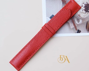 Handcrafted Goat leather watch band, Red Alran Sully leather strap