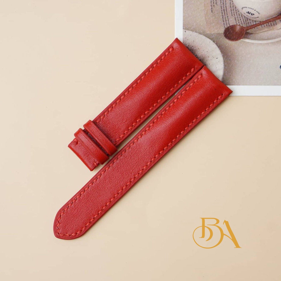 Red Nappa Leather Watch Band, Calf Leather Watch Strap. Handmade Calf