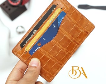 Genuine Alligator leather credit card holder. Minimalist card wallet handcrafted
