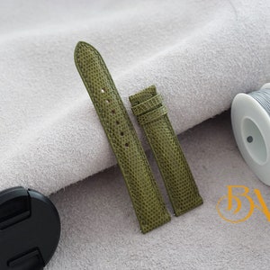 Handcrafted Lizard watch band, Olive Green Lizard leather watch strap. Quick release leather watch bands. High Quality leather watch strap