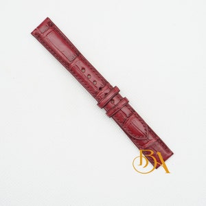 Premium Alligator leather watch strap, Dark Red Alligator watch band. Full Grain leather watch strap. Leather replacement watch bands