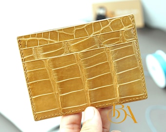 Handcrafted Alligator Leather Card Holder. Exotic leather Minimalist Wallet