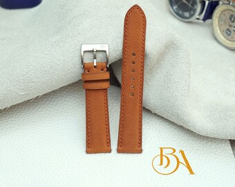 Wax Goat leather watch band, Brown Padded watch strap Quick release bars