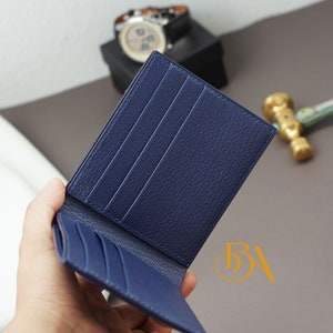 Navy Blue Goat Leather Wallet for Men, Handmade Alran Sully Leather Wallet. Genuine Goat Leather Bifold Wallet. Men's leather wallet