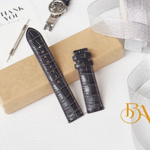 Dark Grey Alligator watch band, Full Grain leather watch strap. Genuine leather watch strap handcrafted. Unique watch band leather