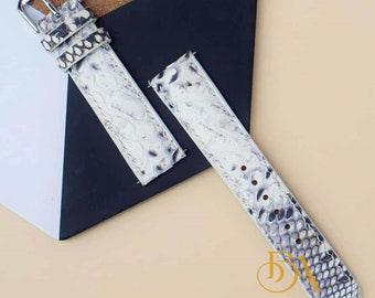 Handmade Python watch band, Natural White leather strap