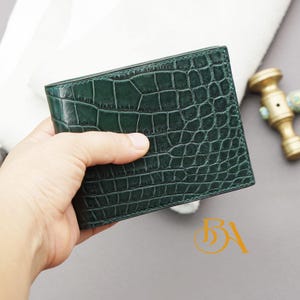 Dark Green Alligator Leather Wallet, men leather bi-fold wallet. Exotic leather wallet handcrafted. Top Quality alligator skin wallet