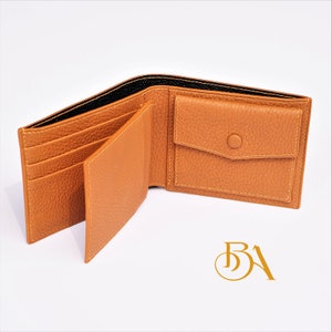 Goldene Braune Kalbsleder Geldbörse für Männer, Premium Epsom Leder Geldbörse. Echtes Togo Leder Bifold Portemonnaie. Handgemachte Geldbörse aus Kalbsleder