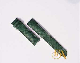 Moss Green Python watch band, Handmade leather watch strap. Handcrafted genuine leather strap. Real Python leather replacement watch straps