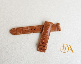 Full Grain Alligator leather watch strap, Golden Brown Alligator watch band. Genuine Alligator leather strap. Leather replacement straps