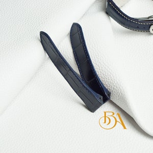 Cartier Santos 100 leather strap, Blue Alligator watch band for Cartier Santos. Full Grain leather watch strap. Genuine Alligator strap image 5